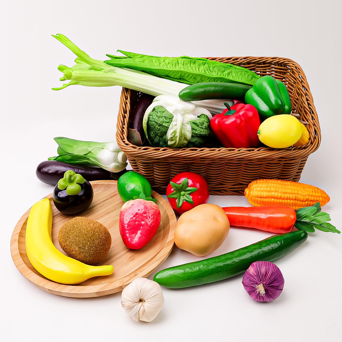 Meiwlong 16 Pcs Fake Vegetables,Realistic Artificial Vegetable & Fruits