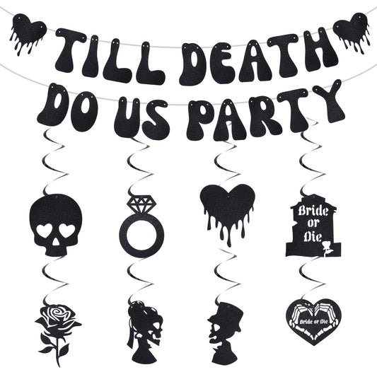 Till Death Do Us Party Banner Gothic Bride or Die Bachelorette Party Decorations Spooky Halloween Bachelorette Decorations Till Death Wedding Decor for Engagement Bridal Shower Party Supplies