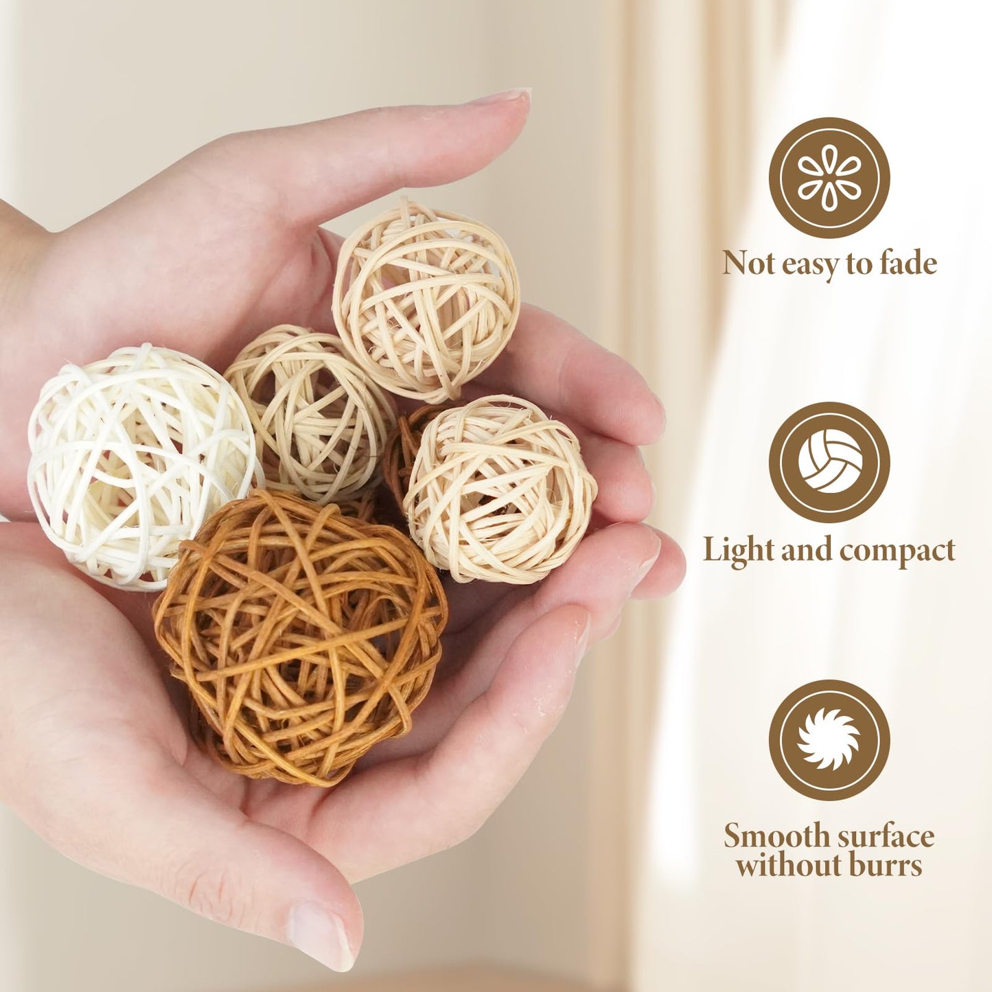 Taopk Ensk 27PCS Woven Rattan Decorative Balls, 2.4" Wicker Orbs for Bowl Centerpieces & Vase Fillers, Neutral Brown & White Decorative Spheres for Coffee Table Tray, Home Wedding Decoration