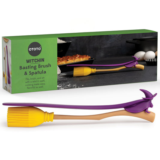OTOTO Jar Spatula and Pastry Brush - Silicone Heat Resistant and Basting Brush, Cooking and Baking Spatula, Spooky Witchy Gifts, Gothic Kitchen Halloween Gifts, Unique Kitchen Gadgets (Witchin)