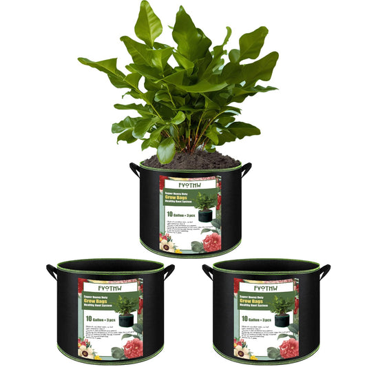 FVOTNW 3-Pack 10 Gallon Plant Grow Bags, Thickened Nonwoven Fabric Pots with Handles,Sturdy Garden Planters Aeration Gardening Container to for Plants, Vegetables, and Flowers