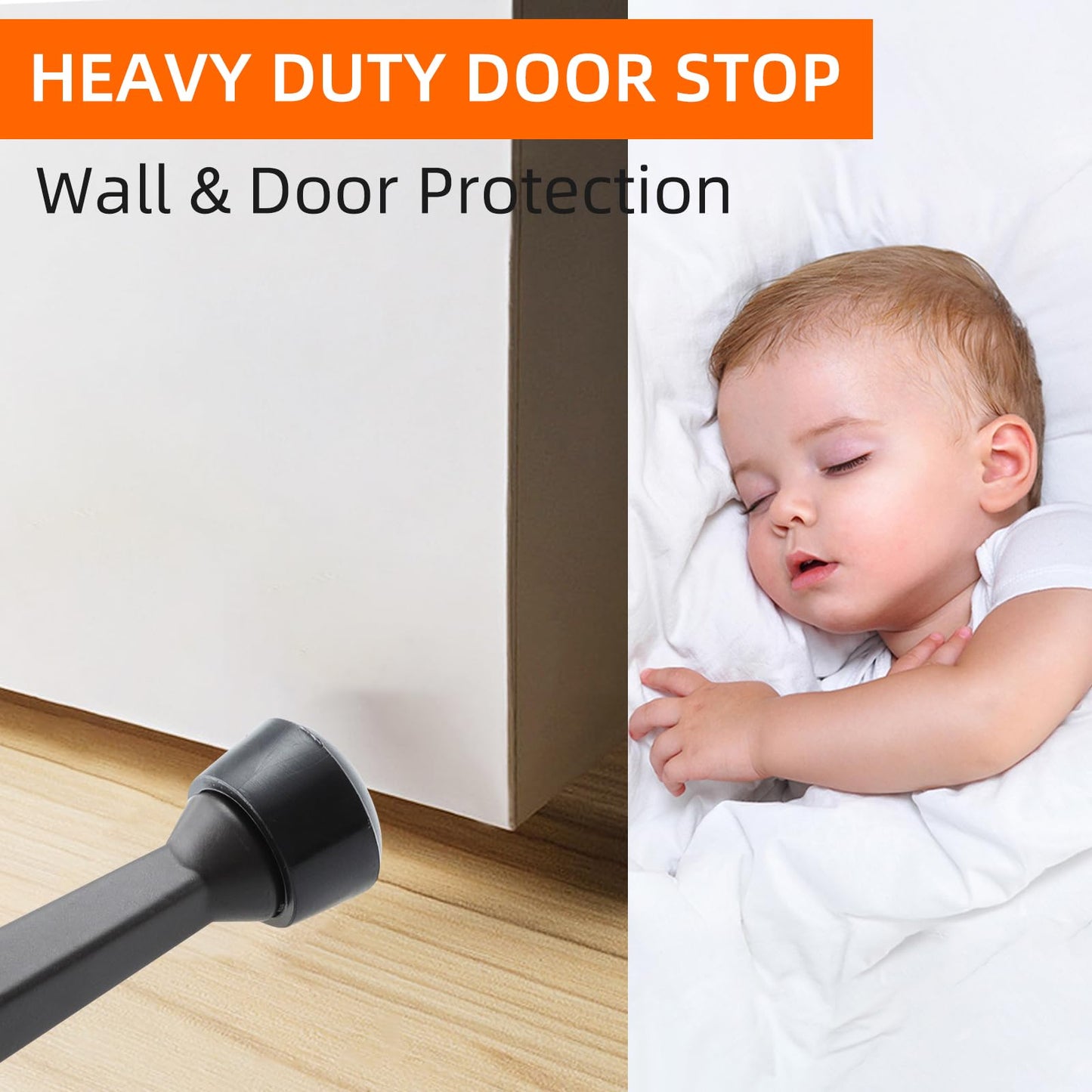 HOME MASTER HARDWARE Heavy Duty Door Stops - 3 Inch Solid Rigid Stopper w/Plastic Tips for Extra Wall & Door Protection, Matte Black, 8 Pack