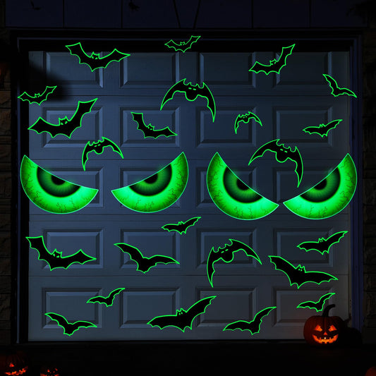 Landhoow 32 Pcs Halloween Garage Door Decorations Magnets Glow in the Dark Large Magnetic Bats and Eyes for Halloween Garage Door Decorations Car Refrigerator Indoor Outdoor
