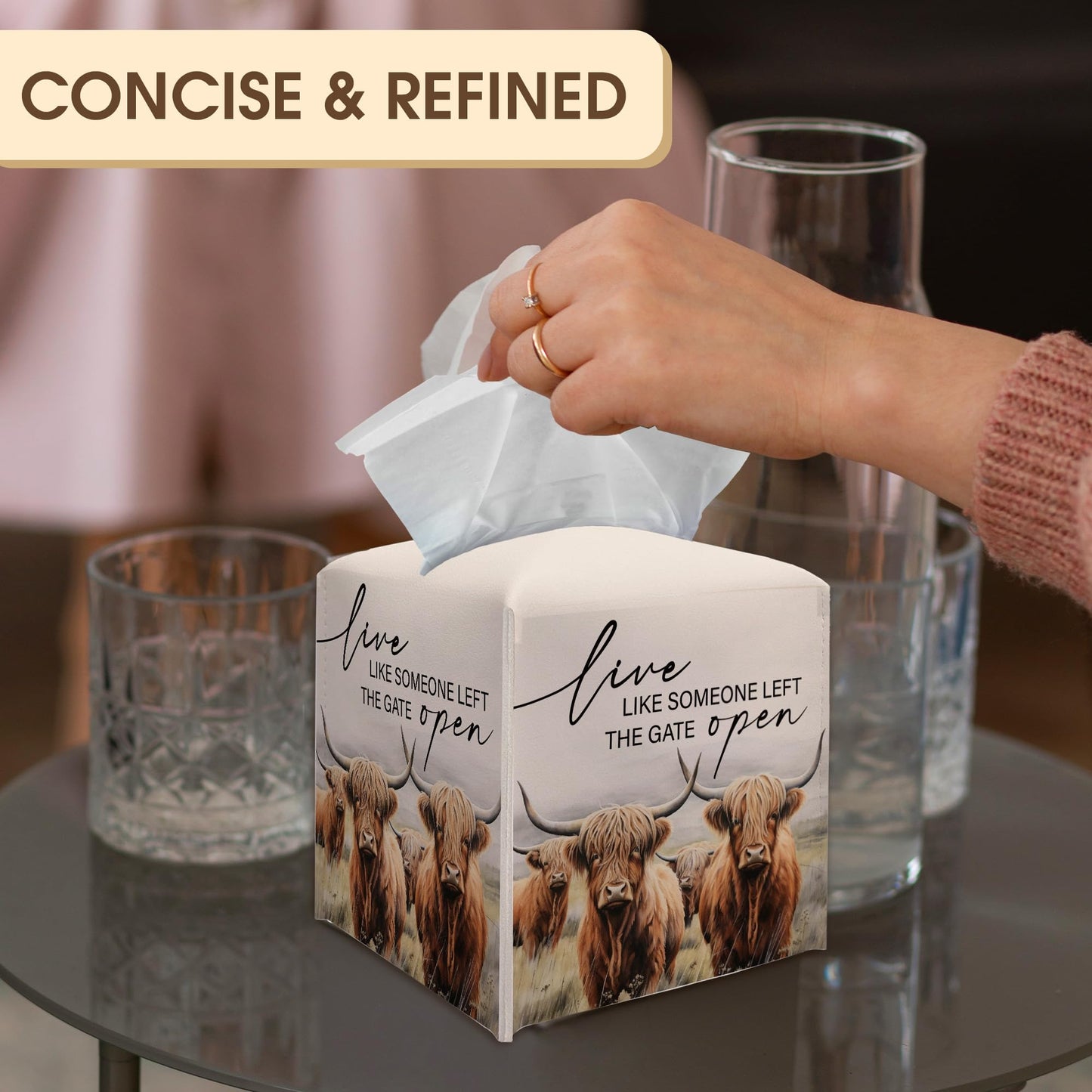 Cow Decorative Tissue Box Cover Holder, Tissue Box Cover Holder with Belt Bottom, New House Gift Ideas for Family Friends, Home Farmhouse Table Decor-(5.2 Inches) A22