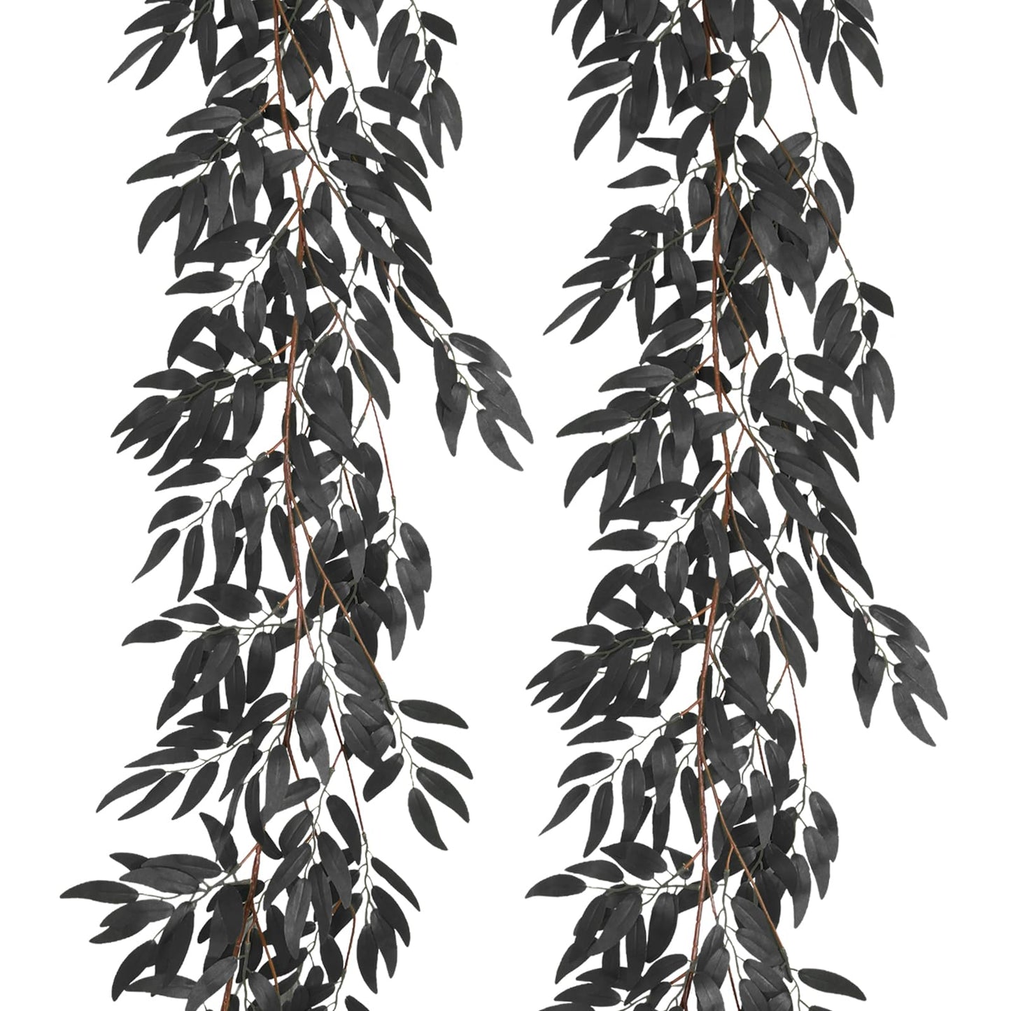 RECUTMS Artificial Hanging Willow Leaves Vine Twigs 2Pcs 5.9Ft Halloween Black Leave Garland Fake Silk Willow leaf Ivy Faux Greenery Plant for Indoor Outdoor Jungle Birthday Fall Christmas Party Decor