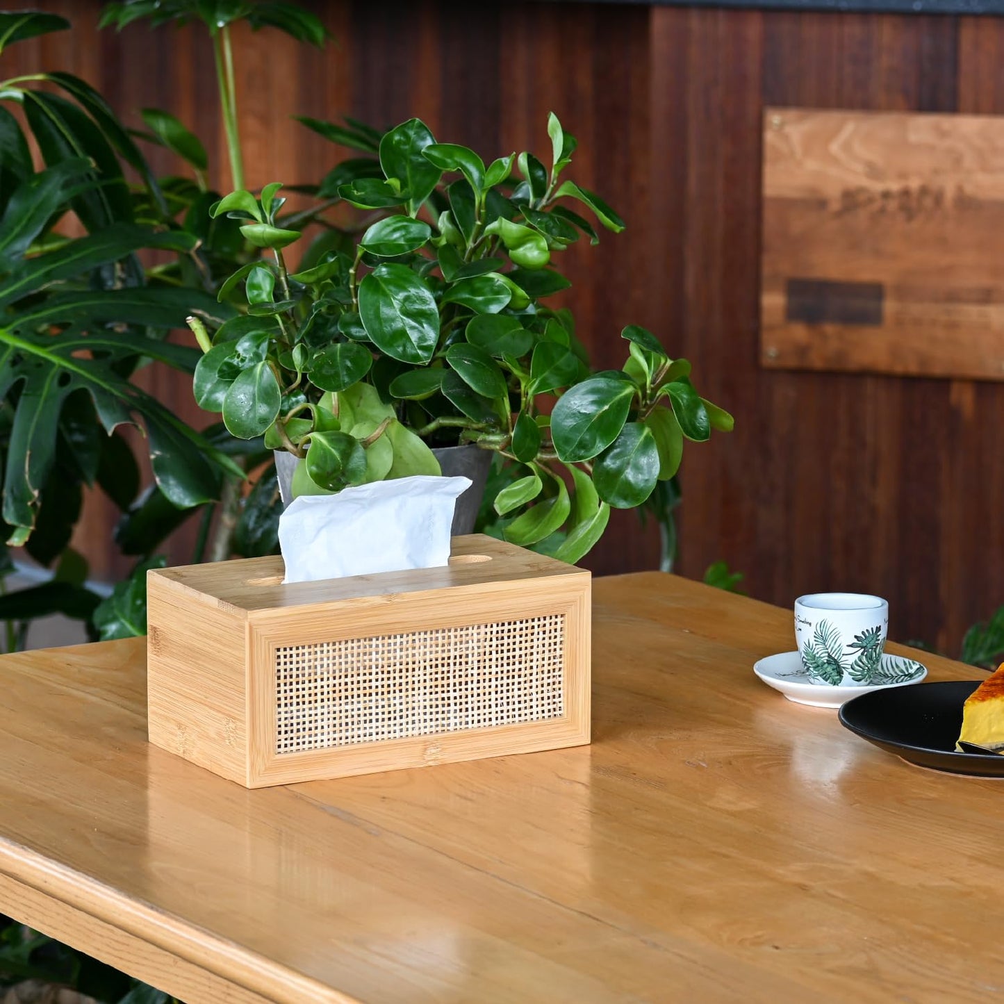ABBI NIMO Large Rectangular Bamboo Tissue Box Cover, Natural Rattan Tissue Holder with Magnets for Bathroom, Living Room, Bedroom or Office, Supportive Spring Lifter Included