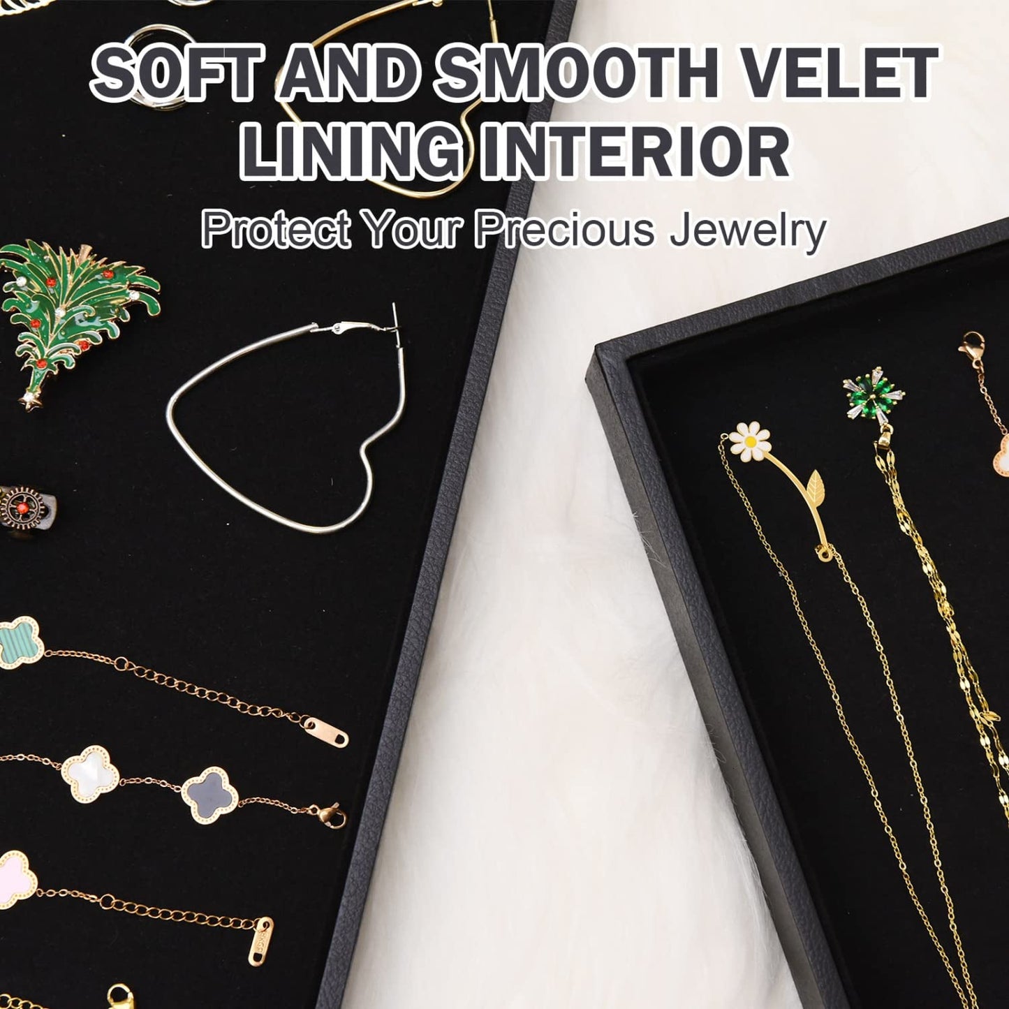 JETEHO Black Velvet Stackable Jewelry Tray Showcase Display Stackable Necklace Bracelet Ring Showcase Display Empty Plate (2 Pack)