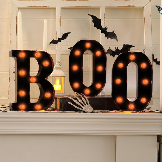 Halloween Decorations-3 Marquee Light up Letters "BOO" Sign Halloween Decor for Kitchen Tabletop Fireplace Mantel Party Indoor