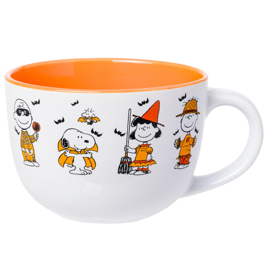 Silver Buffalo Peanuts Halloween Featuring Snoopy (Vampire), Woodstock (Vampire), Charlie Brown (Skeleton), Lucy (Witch), and Linus (Scarecrow) Ceramic Soup Mug, 24 Ounces