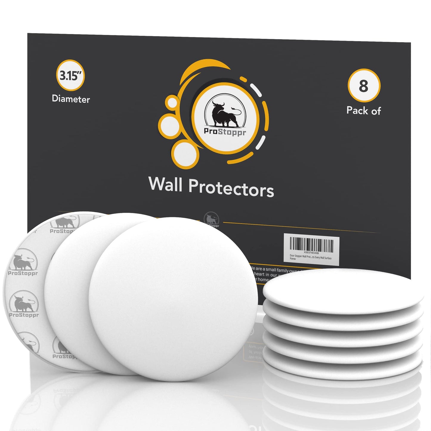 ProStoppr® Door Stoppers - Large 3.15" (8 Pack) - Door Stoppers for Wall with Strong Back Adhesive - Quiet and Shock Absorbent Silicone Wall Protectors from Door Knobs - Protects Every Surface - White