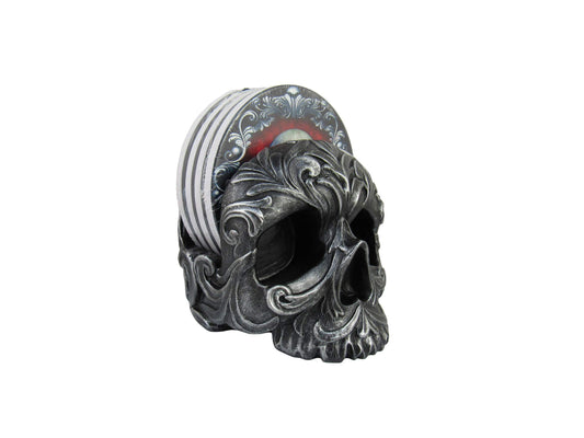 DWK Deathly Delights Decorative Gothic Skull Drink Coasters | 4 Piece Coasters for Drinks Absorbent with Holder Set | Home Decorations for Living Room | House Warming Presents - 5"