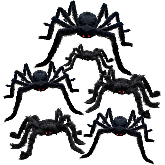 Tuzuaol 6 Pcs Outdoor Halloween Spiders Decorations, Giant Realistic Scary Spiders for Yard Party Haunted House Decor Indoor