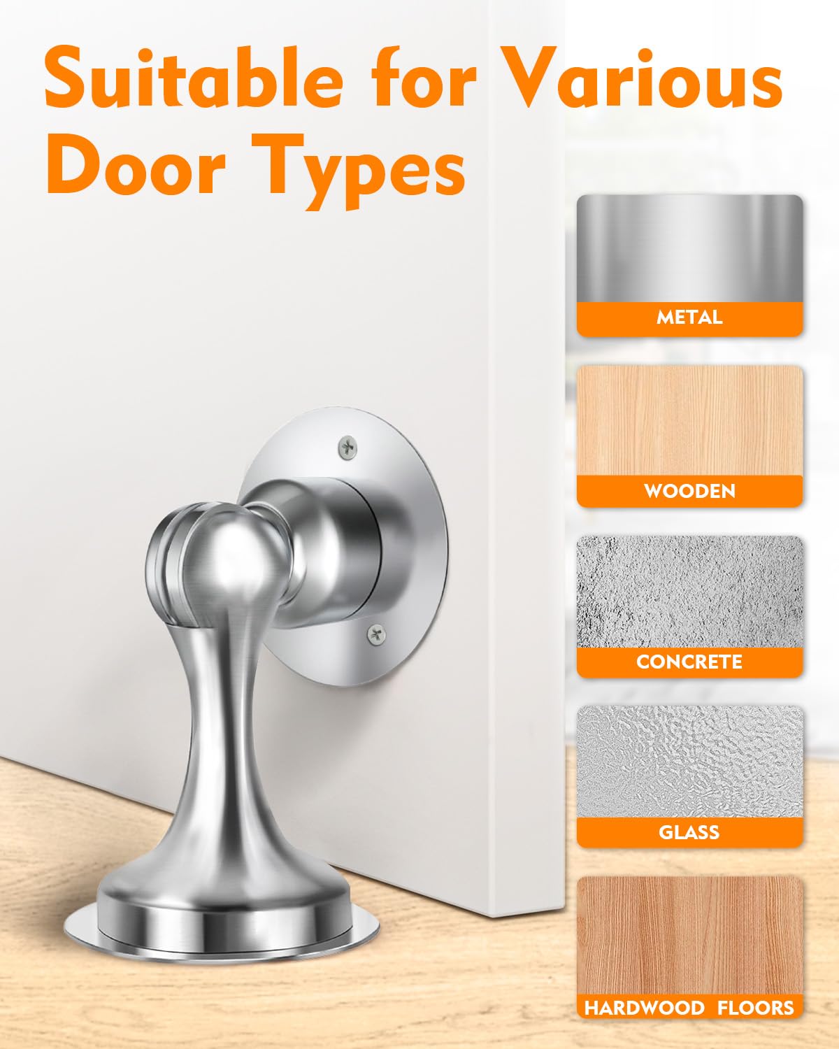 Door Stoppers Magnetic Door Catch, 2 Pack Stainless Steel Magnetic Door Stop, Double-Sided Adhesive Tape, No Drilling, Screws for Stronger Mount, Holder Your Door Open for Wide Doors