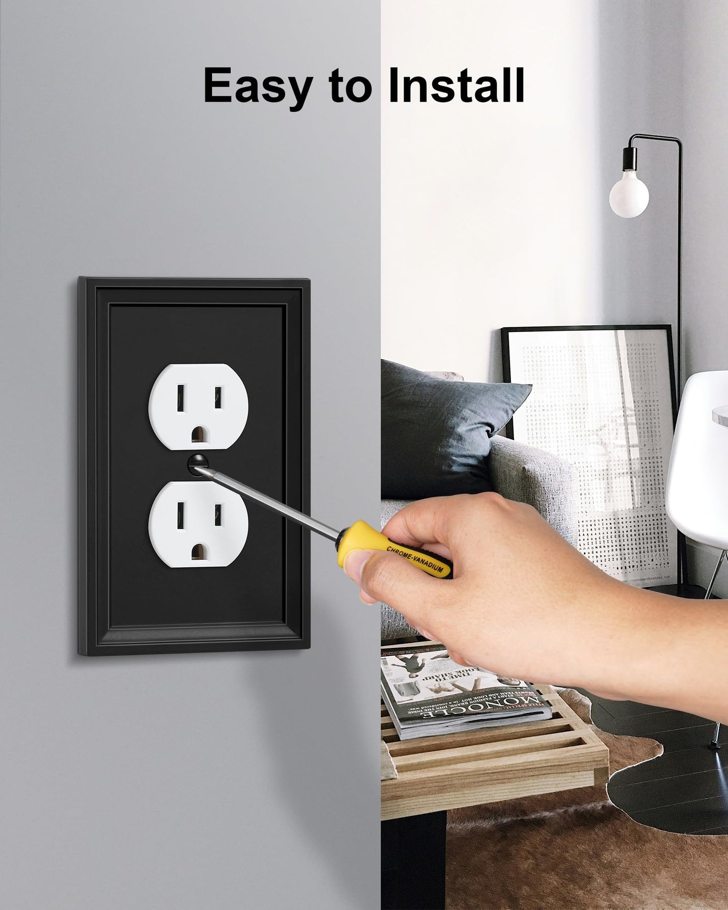 TREEWELL 4-Pack Duplex Outlet Cover, Natural Bamboo Fiber Switch Plates and Outlet Covers, Black Decorative Wall Plates for Electrical Outlets, 1 Gang Receptacle Cover, Corrosion Resistant