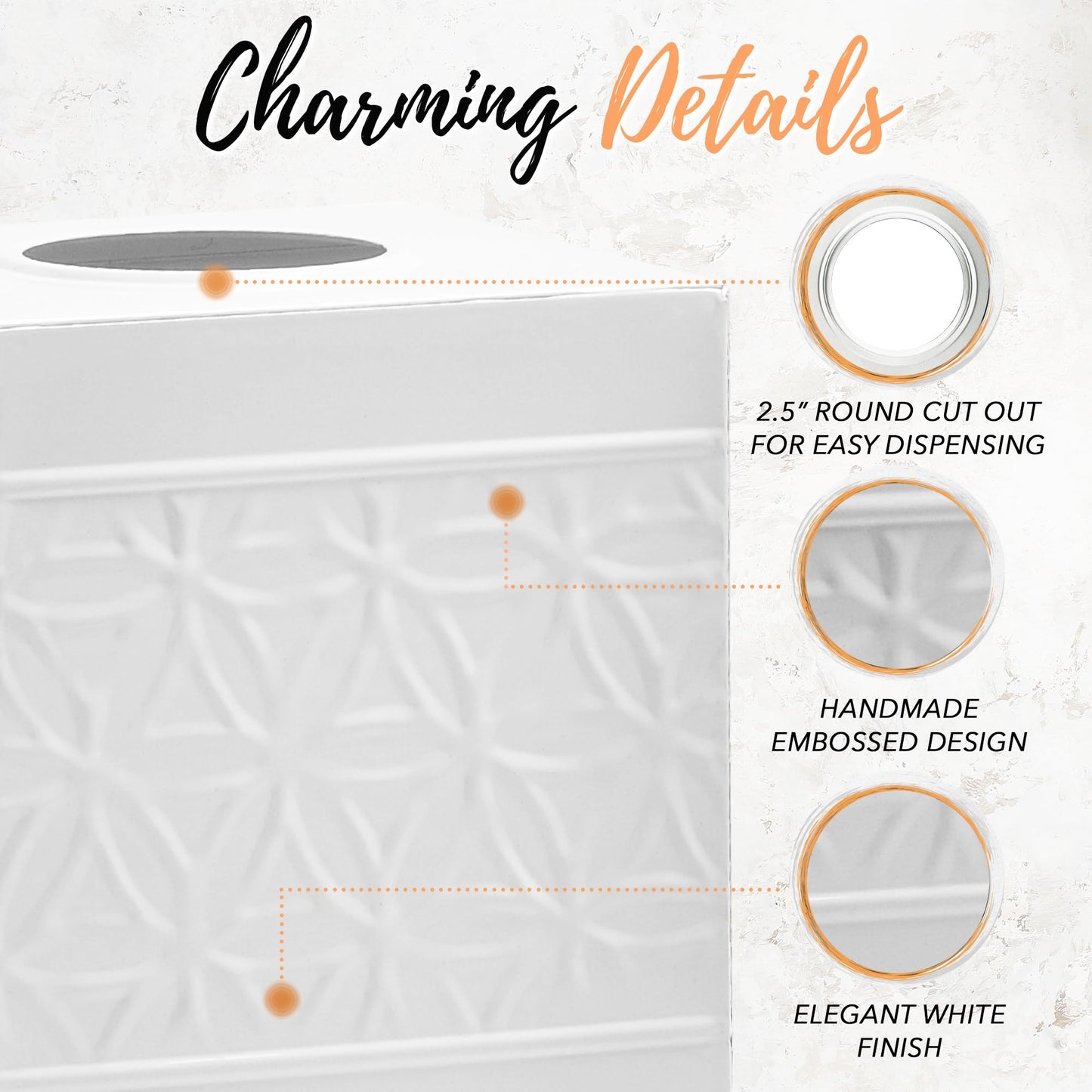 Autumn Alley White Tissue Box Cover Square, Bathroom Accessories, Decorative Tissue Holders for Bathrooms, Bedroom, Kitchen with Embossed Pattern Tissue Holders Decorative, Modern, White