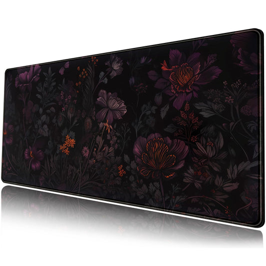 Dark Cottagecore Desk Mat Black Purple Flower XL Mouse Pad Large Gaming Mousepad Extended Vintage Aesthetic Desk Pad Keyboard Mouse Mat 31.5 x 11.8 in for Work Game Office Decor