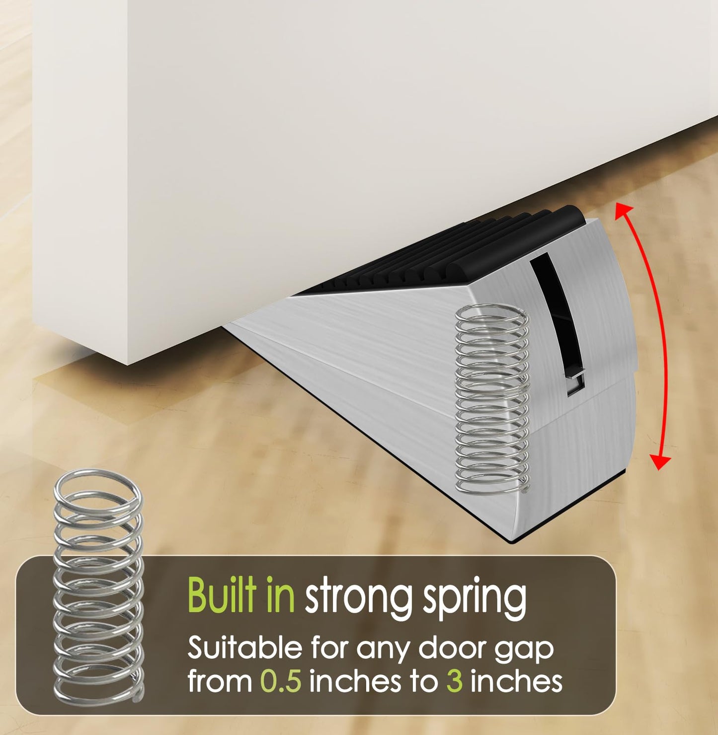 3 Pcs Adjustable Heavy Duty Spring Door Stopper, 3-Inch Metal Rubber Door Wedge, Stainless Steel Door Holder at the Bottom, Doorstop for Any Heavy Doors