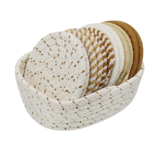 SZDPC Coasters Set of 12 with Holder, Cotton Woven Absorbent Coasters for Drinks Beer Coffee, Boho Coaster for Home Decor Tabletop Protection, Suitable for Kinds of Cups, 6 Colors, 4.3 Inches