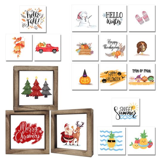 Spring Decor Farmhouse Summer Home Decor Signs 36 Interchangeable Sayings with 3 Wooden Frames for Office and Living Room Tiered Tray Decor Table Desk Wall Decor Seasonal Decoration Holiday Gift
