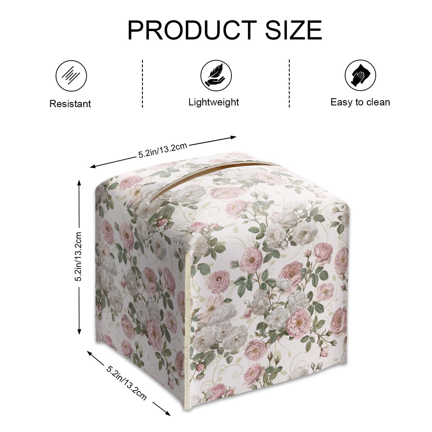 Watercolor Peony Flowers Tissue Box Cover Square - Tissue Box Holder with Bottom Belt, Leather Facial Paper Holder for Bathroom Vanity Countertop, Nightstands, Dining Table, Office, Car -18