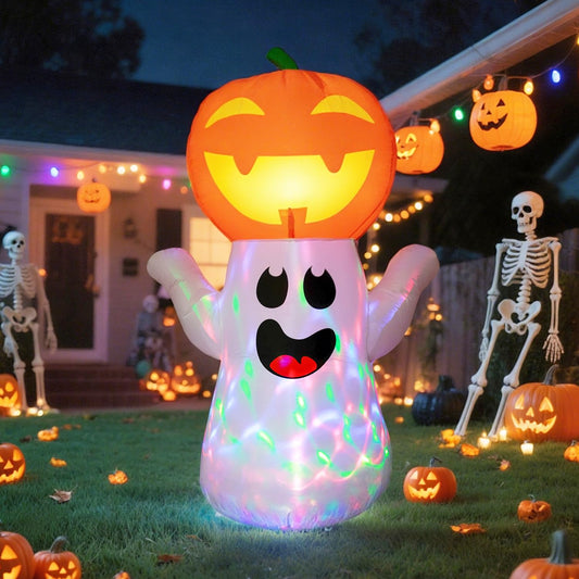 Airdomi 6FT Halloween Inflatables Halloween Decorations Outdoor Pumpkin Cute Halloween Blow Ups Ghost Halloween Yard Decorations Built-in Rotating Colorful Magic Led Light for Yard Party Lawn Holiday
