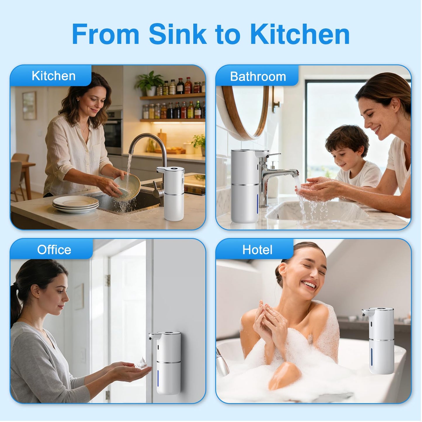Automatic Soap Dispenser with Smart Digital Display, Touchless Rechargeable Hand & Dish Liquid Soap Dispenser for Kitchen & Bathroom - 6 Adjustable Level, Wall Mounted, 380ml IPX5 Waterproof