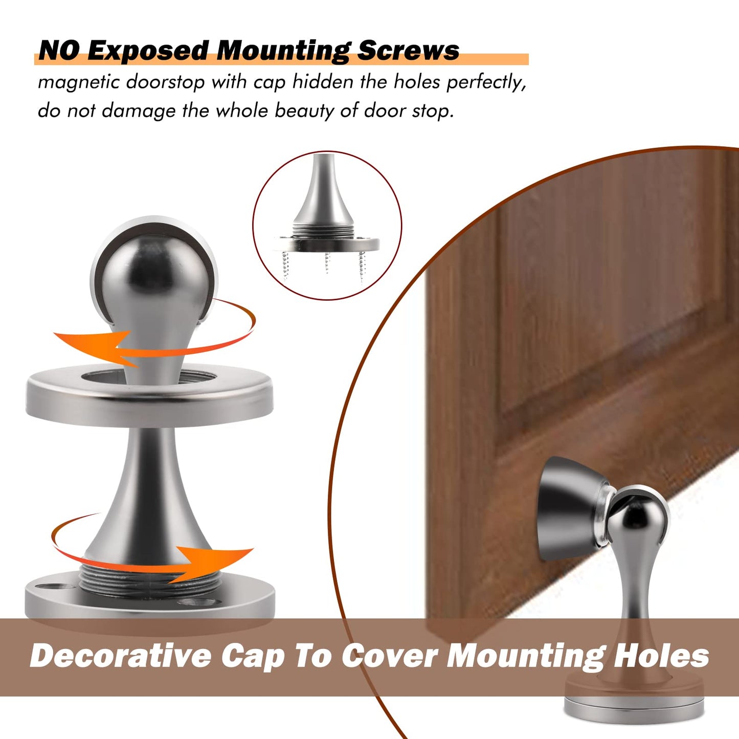 Door Stops, Magnetic Door Stoppers, 4 Pack Heavy Duty Door Catch Holder Stainless Steel Wall Floor Mounted Doorstop to Keep Door Open