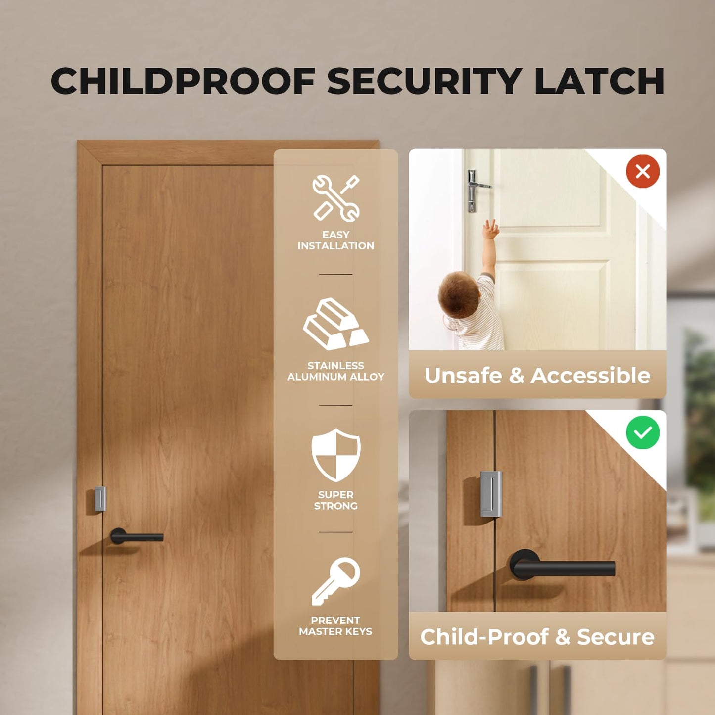 Steinwhale 3 Pack Home Security Door Reinforcement Lock, Childproof Safety Door Lock Latch Stopper, Removable Screw-Mounted, Prevent Home Unauthorized Entry, Aluminum Construction, Withstands 800 lbs