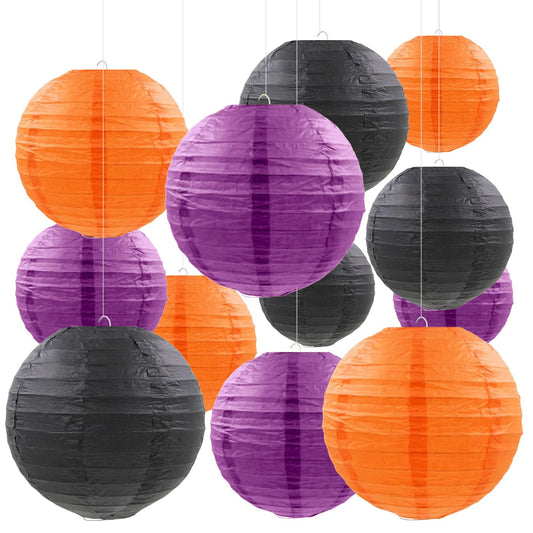 PheiLa 12 Pcs Paper Lanterns Halloween Party Decorations Orange Black Purple Halloween Hanging Paper Lanterns for Horror Party Indoor Outdoor Spooky Home Ceiling Yard Garden Decor Party Supplies Props