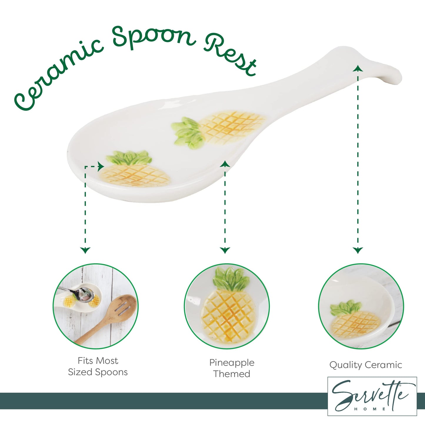 Ceramic Spoon Rest Kitchen Ladle and Spoon Holder - Pineapple