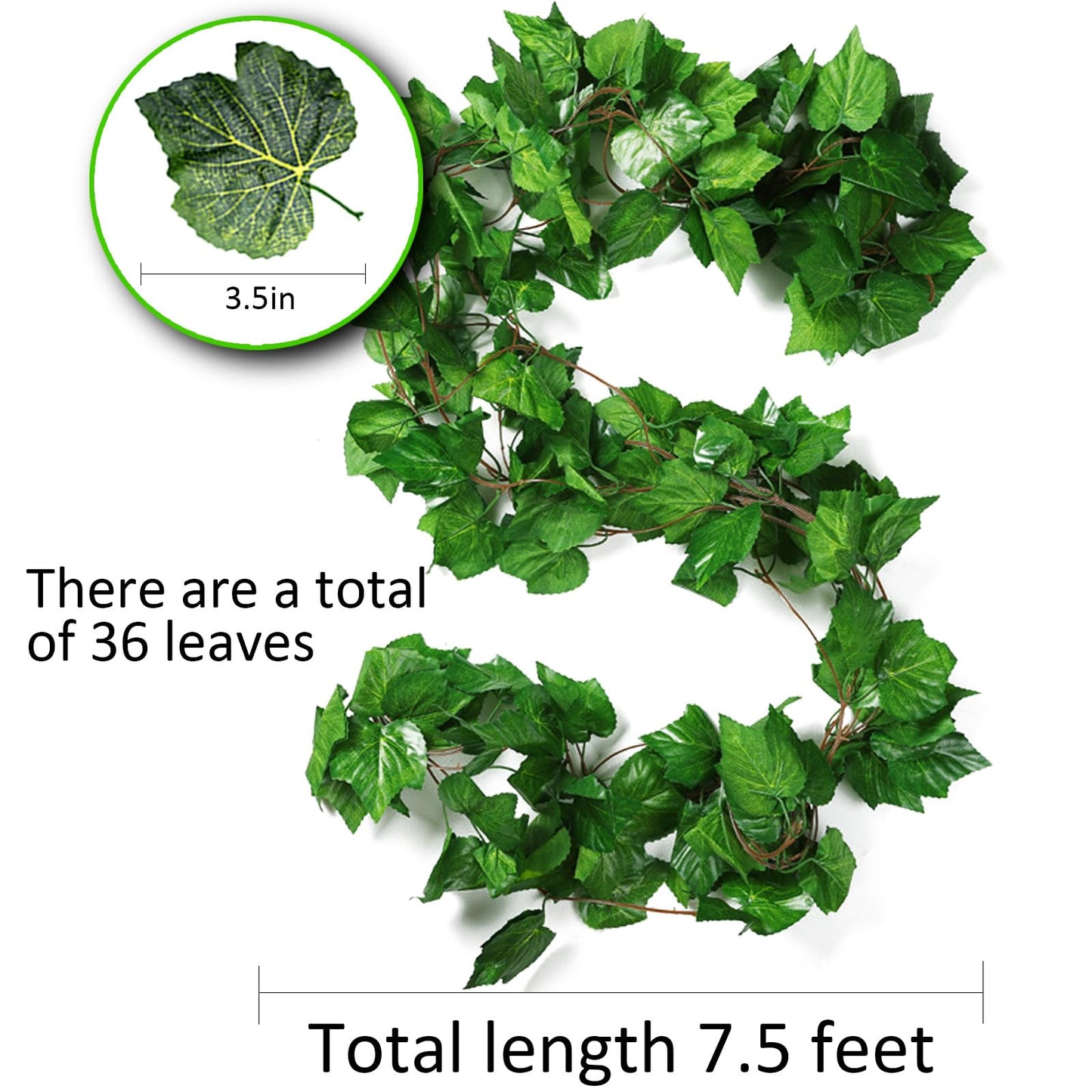 Bairdish 5 Pcs Artificial Grape Vines Fake Hanging Plant Decoration Faux Plants Garlands Hanging Leaves for Wall Home Living Room Wedding Party Indoor Outdoor Decor(36 Pieces of Leaves)