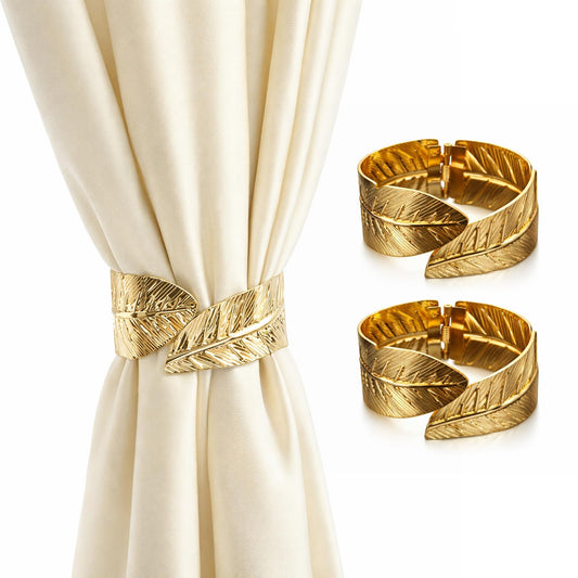 Curtain Tiebacks 2Pcs Curtain Ties Elegant Feather Curtain Tie backs Premium Alloy Spring Curtain Ties No Drilling Curtain Clips for Modern Luxury French Nordic Minimalist Home Decor Curtain Holdbacks