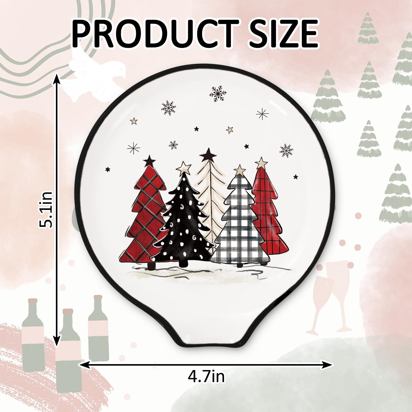 JarThenaAMCS 4.7inch Christmas Ceramic Spoon Rest Plaid Xmas Tree Star Snowflake Small Coffee Spoon Holder for Winter Xmas Coffee Stirrers Teaspoon Bar Coffee Station Accessories