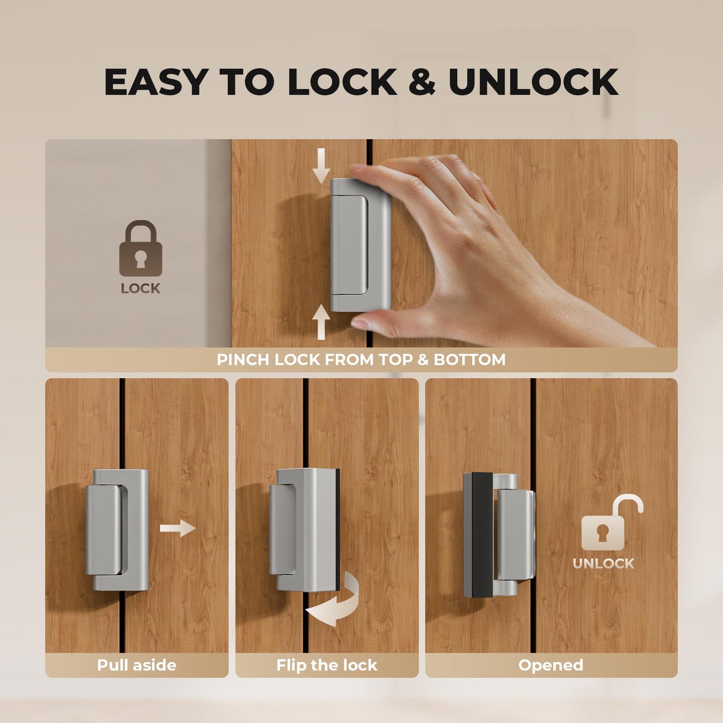 Steinwhale 3 Pack Home Security Door Reinforcement Lock, Childproof Safety Door Lock Latch Stopper, Removable Screw-Mounted, Prevent Home Unauthorized Entry, Aluminum Construction, Withstands 800 lbs