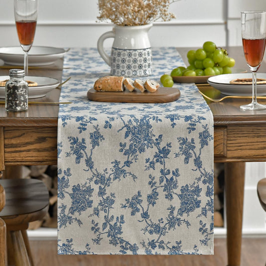 Artoid Mode Monochrome Sketch Branch Toile Textures Chinoiserie Cotton Dark Grey Table Runner, Seasonal Spring Summer Kitchen Dining Table Decoration for Home Party Decor 13x120 Inch