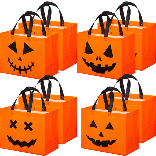 Lincia 24 Pcs Halloween Non Woven Pumpkin Bag 12.6 x 9.8 Inch Reusable Trick or Treat Gift Candy Goodie Handles Bag for Halloween Birthday Party Favors Classroom