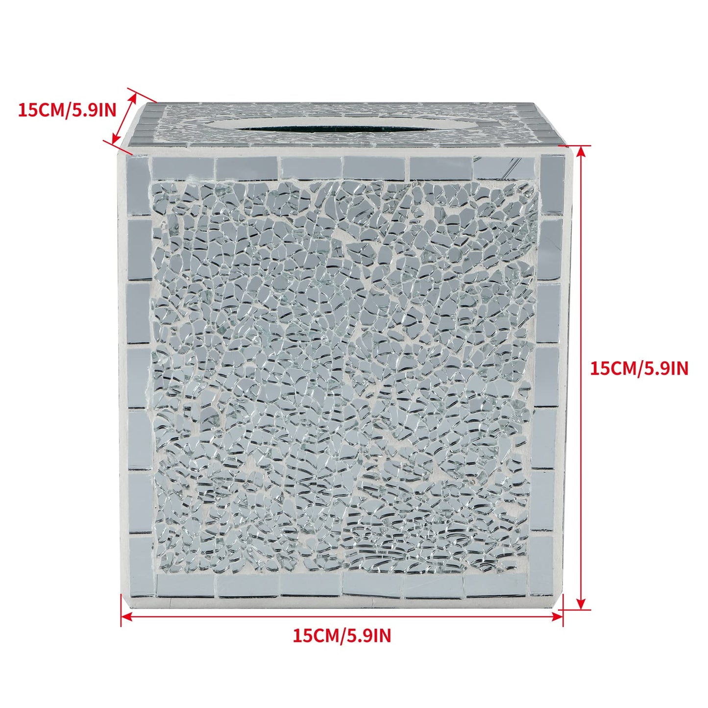 MDLUU Mosaic Glass Tissue Box Holder, Decorative Tissue Box Cover, Square Tissue Dispenser for Bathroom, Bedroom, Living Room (Silver)