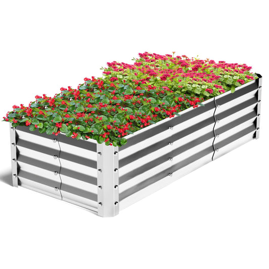 Highpro Galvanized Raised Garden Bed Kit, 4×2×1ft Planter Box for Outdoor Gardening and Planting, Large Bottomless Metal for Vegetables, Herb, Fruits, Flower, Silver