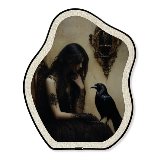 KVEKVE Gothic Witch Framed Wall Art,Curved Oval Dark Academia Moody Raven Decor,Whimsy Goth Cottage Core, Hanging For Wall Or Tabletop,Staircase Bedroom Living Room Birthday .8x10inch