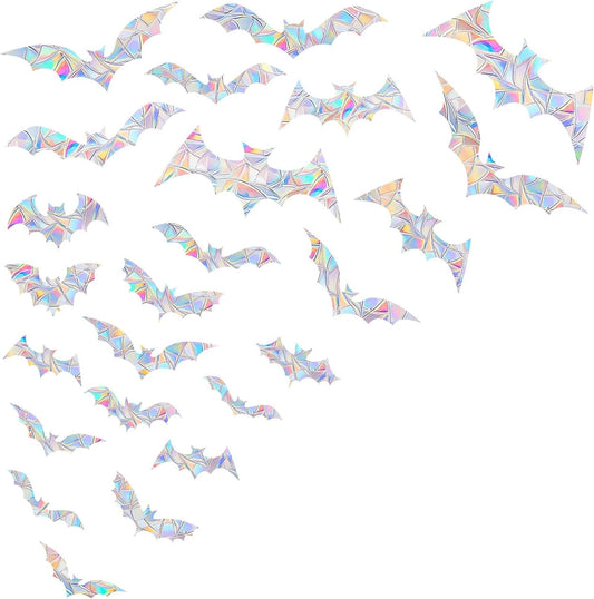Shawula 45PCS Bat Window Clings - Anti-Collision Decals to Save Birds From Collisions, Non-Adhesive Prismatic Vinyl Clings (Bat)