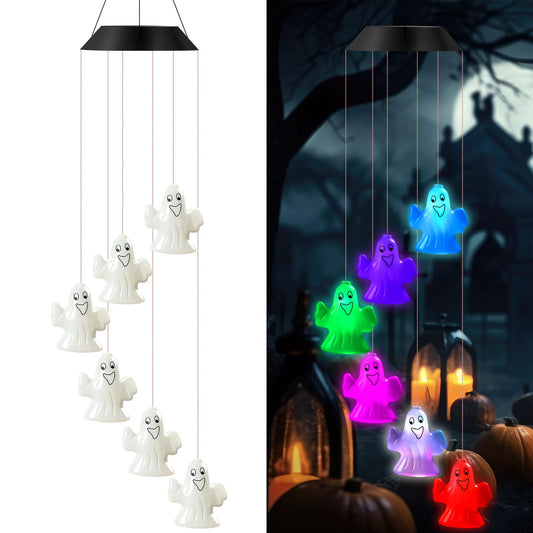GlikCeil Halloween Solar Wind Chimes 27.5Inch Halloween Decorations Outside Waterproof Hanging LED for Yard, Porch, Patio, Party, Color Changing Lights(Ghost)