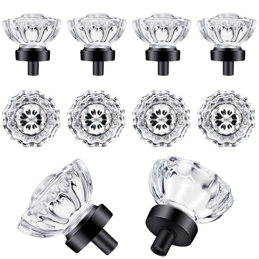 SHINY HANDLES Cabinet Knobs Matte Black 8 Pack Glass Cabinet Knobs Vintage, Crystal Drawer Knobs and Pulls, Dresser Knobs