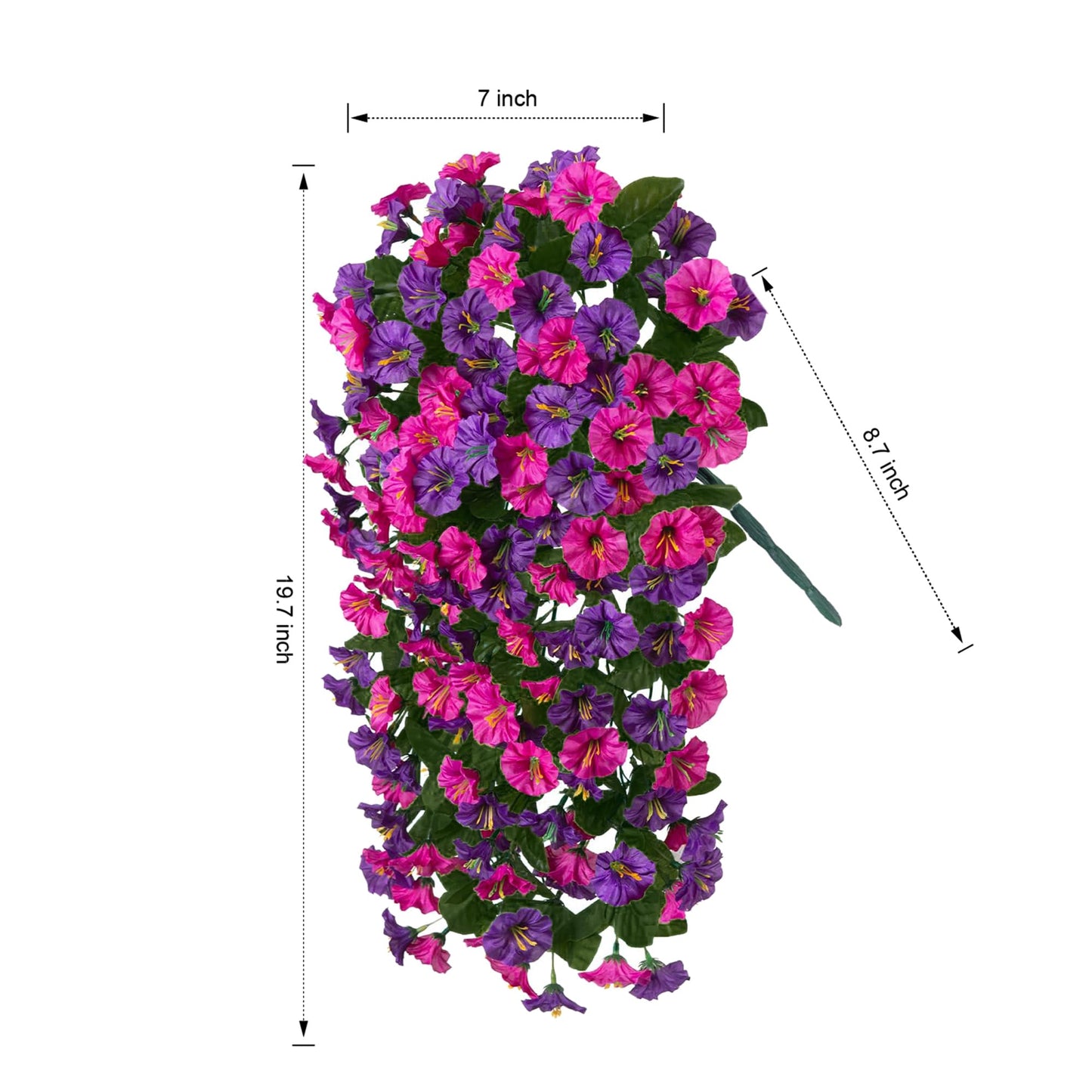 HyeFlora Artificial Fake Hanging Flowers Plants for Outdoor Outside, 2PCS Faux Silk Morning Glory Trailing Vines UV Resistant Look Real for Home Planter Porch Patio (Dark Purple and Fuchsia)