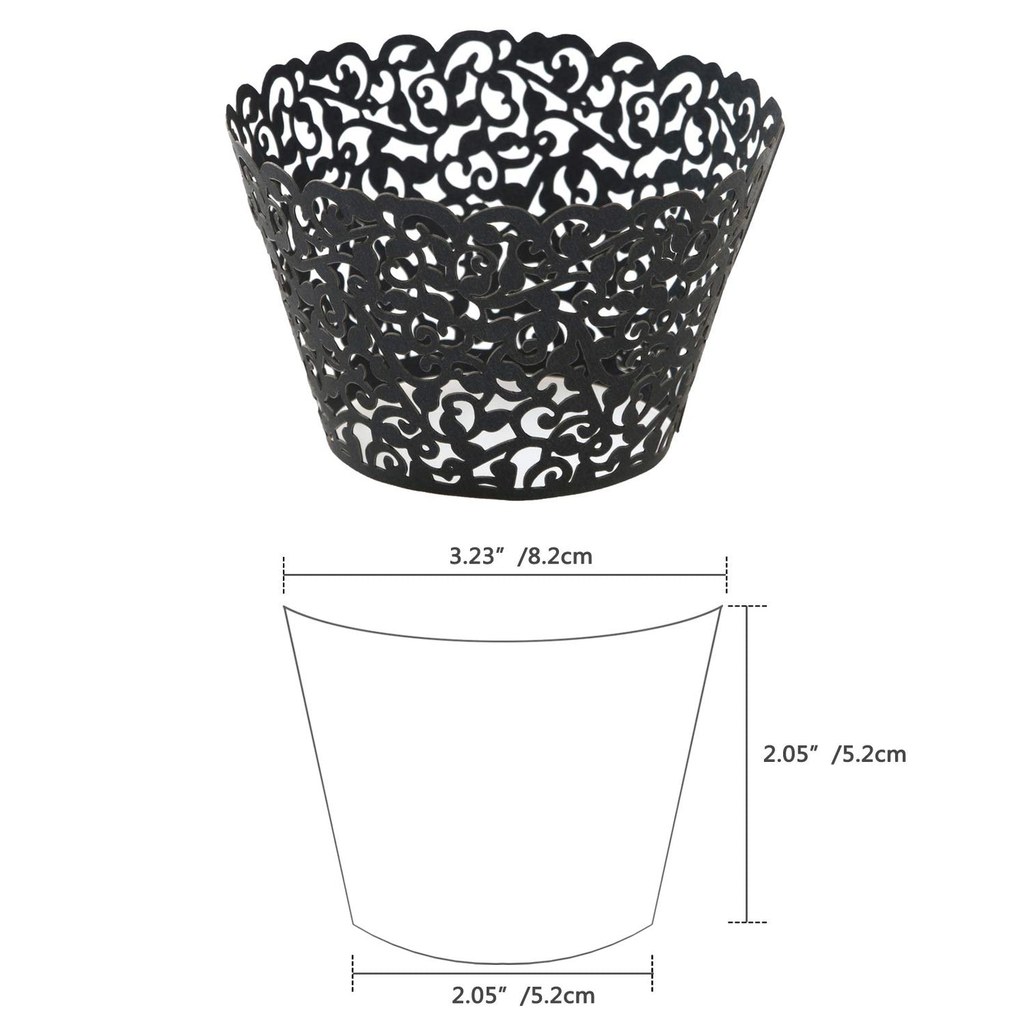 KPOSIYA Pack of 120 Cupcake Wrappers Artistic Bake Cake Paper Cups Vine Designed Laser Cut Cupcake Wraps Baking Cup Muffin Case Trays for Wedding Baby Shower Party Birthday Decoration (120, Black)