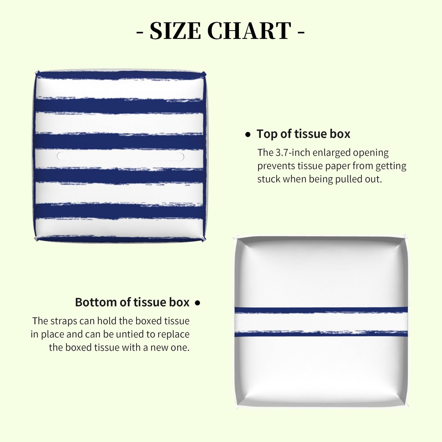 Navy Blue Stripes Tissue Box Cover,Color Horizontal Striped Waterproof Leather Square Tissue Box Cover Case Facial Paper Organizer Dispenser Box Holder for Home Office Bathroom Vanity Countertop