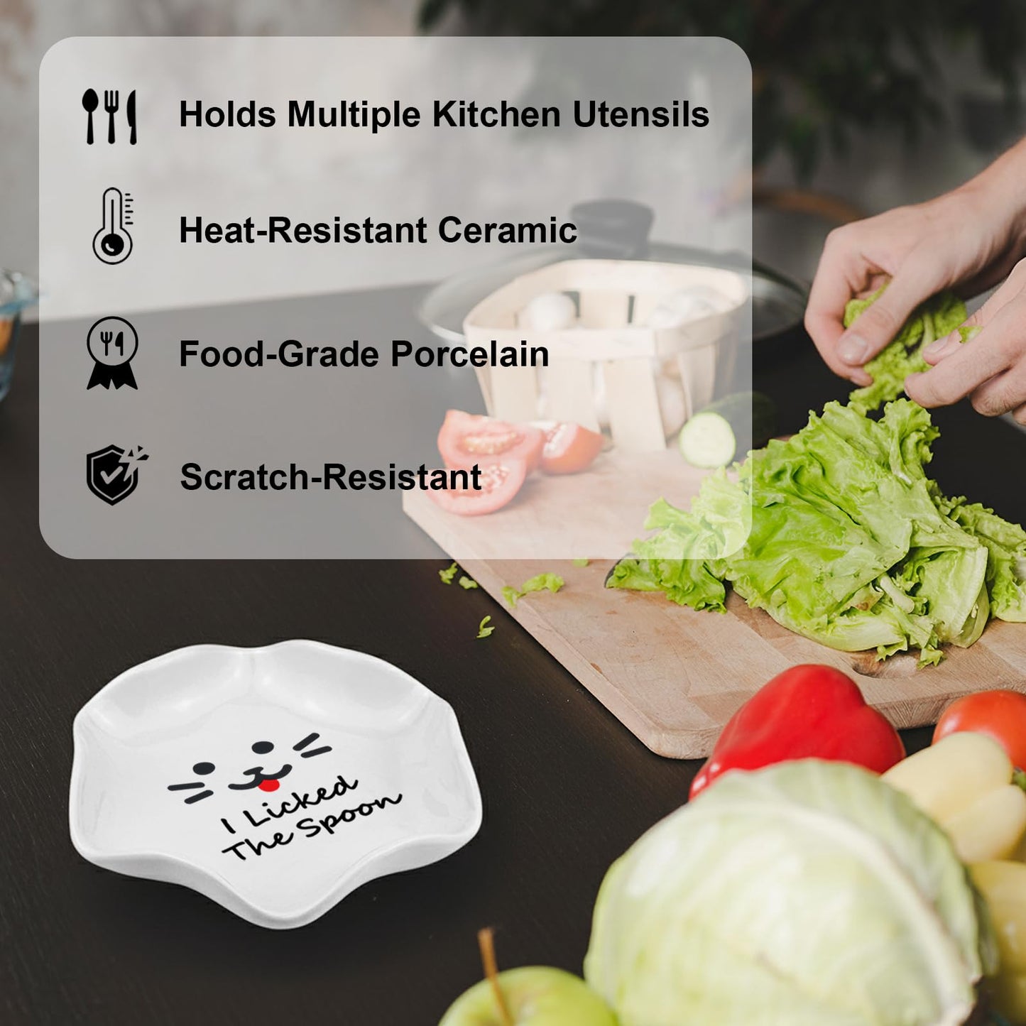 Cute Lick the Spoon Large Spoon Rest for Kitchen, Ceramic Heat Resistant Utensil Holder for Stove Top, Funny Gift for Women Friends Chirstmas Housewarming Present, 5.8 Inches