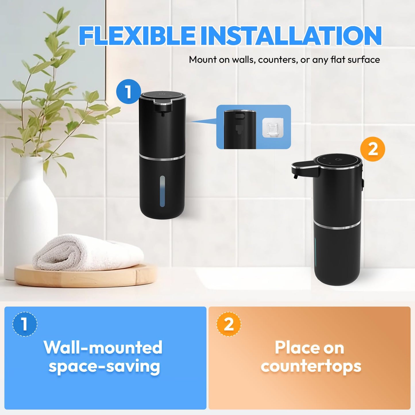 MTYGK Automatic Foaming Soap Dispenser,Touchless Foam Soap Dispenser,12.8oz Rechargeable Wall Mounted Smart for Bathroom and Kitchen Dish Soap,Easy for Toddlers(Black)