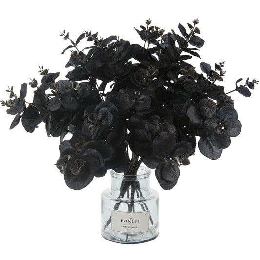 Tinsow 10 Pcs Black Artificial Eucalyptus Branches Stems Faux Eucalyptuses Real Touch Leaf Gathic Theme Party Bouquet Centerpiece Halloween Home Decor (Black, 10)