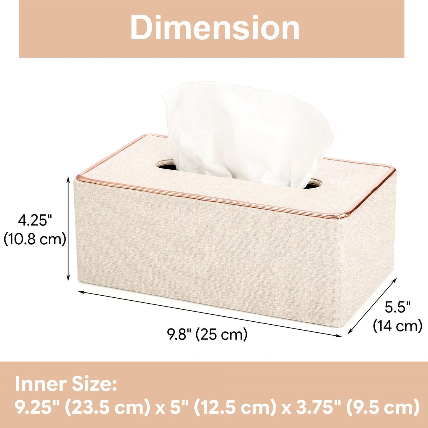 Tosnail Rectangular Leather Tissue Box Cover, 10" x 5.5" x 4.2" Decorative Tissue Box Holder, Tissue Paper Dispenser for Home, Office, Car Decoration