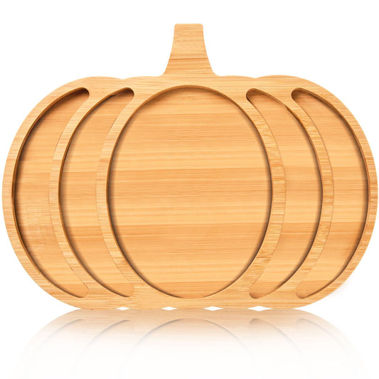 AWIZOM Pumpkin Wooden Serving Platter Thanksgiving Bamboo Serving Tray Wooden Snack Cheese Charcuterie Board Sectional Wood Halloween Dish Plate for Fall Autumn Harvest Party Supply,14.96x11.58x0.79